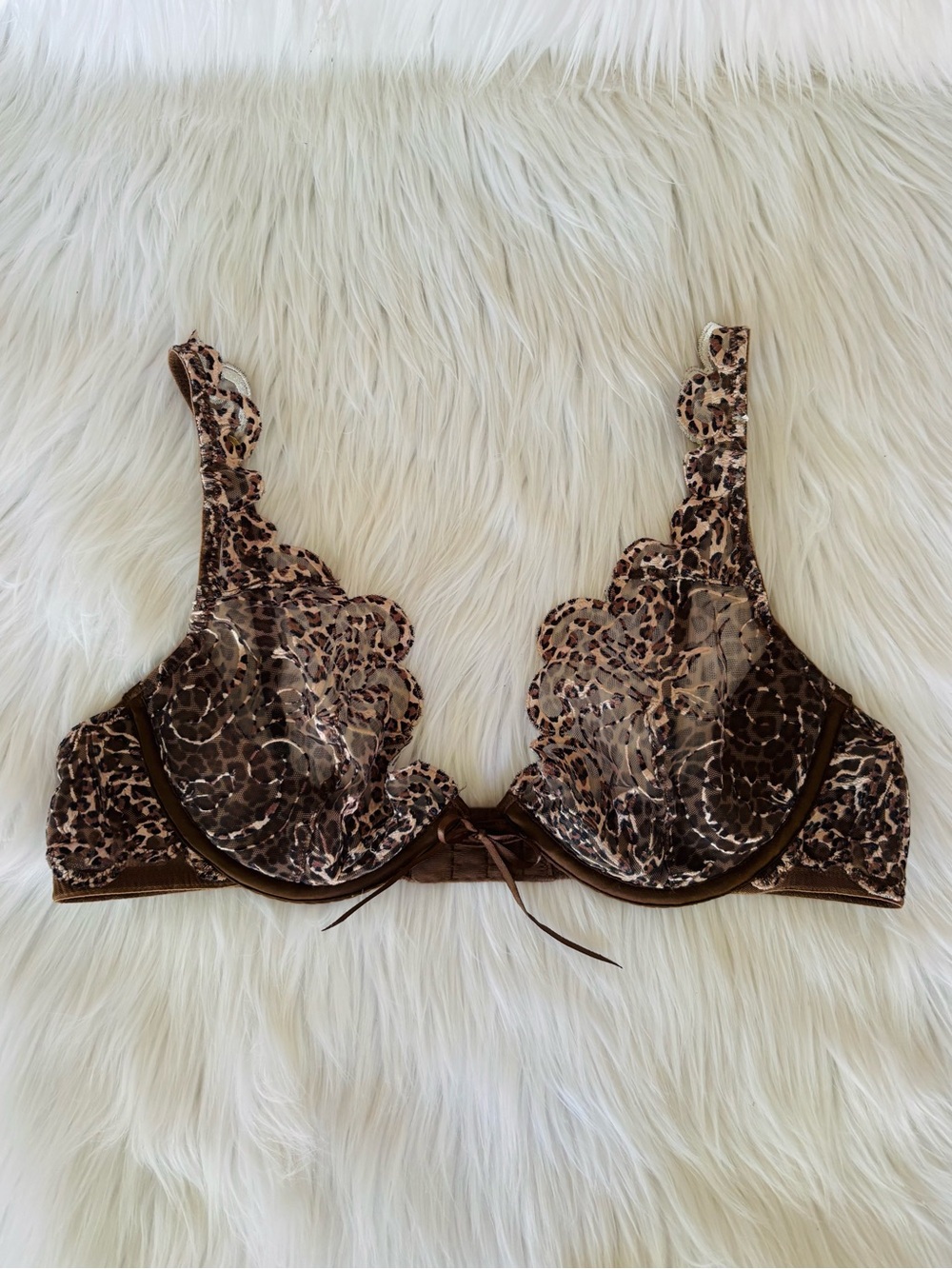 Victoria’s Secret Very Sexy Leopard Lace Bra 34B Brown Underwire Animal Print